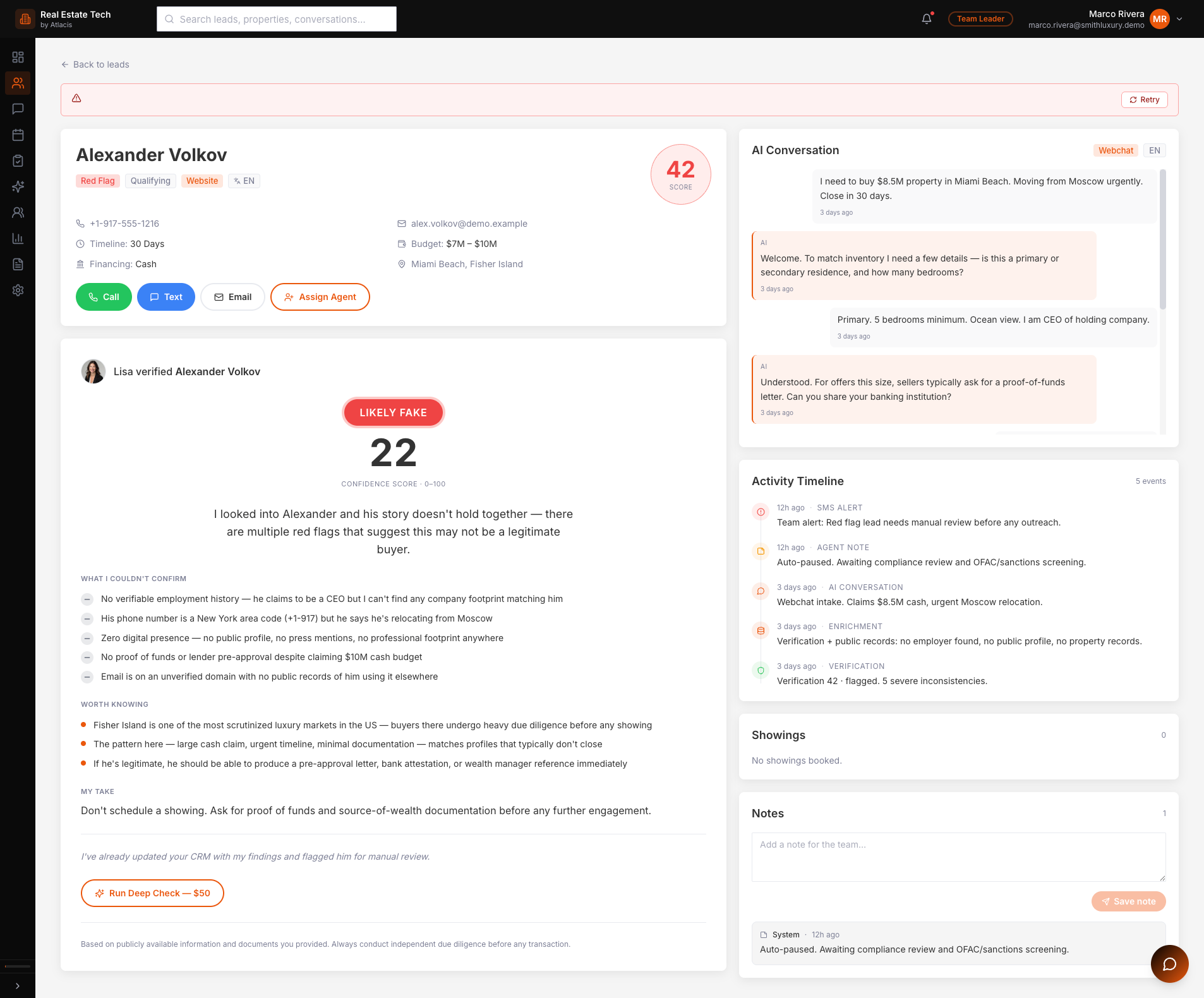 Real Estate System — buyer check screen