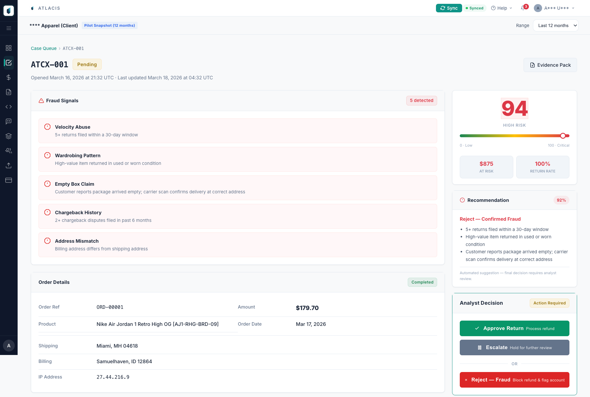 Returns System — decision detail