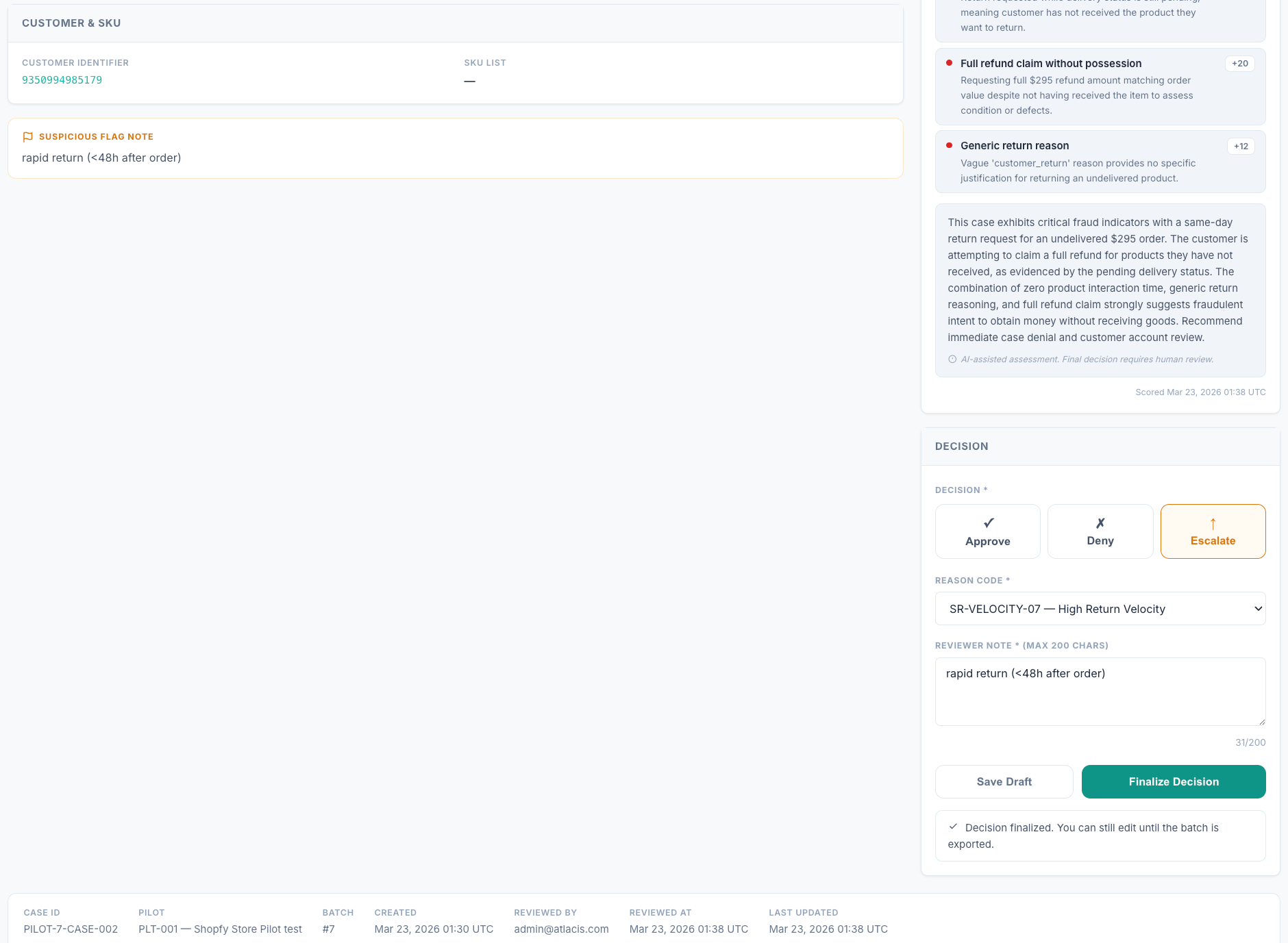 Detail of the decision logic applied