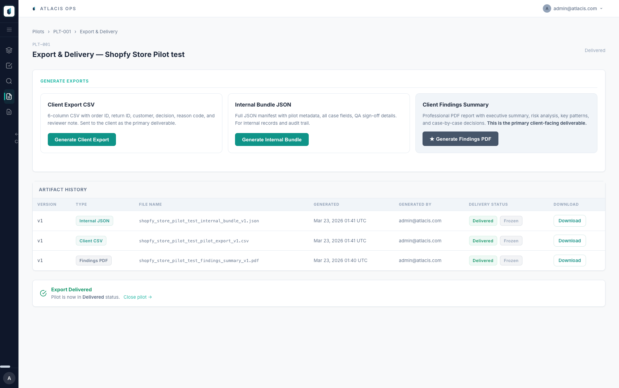 Returns System — export output